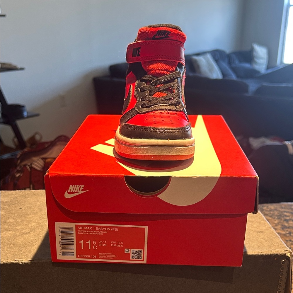 Nike Kids Red and Black High-Top Sneaker with Strap